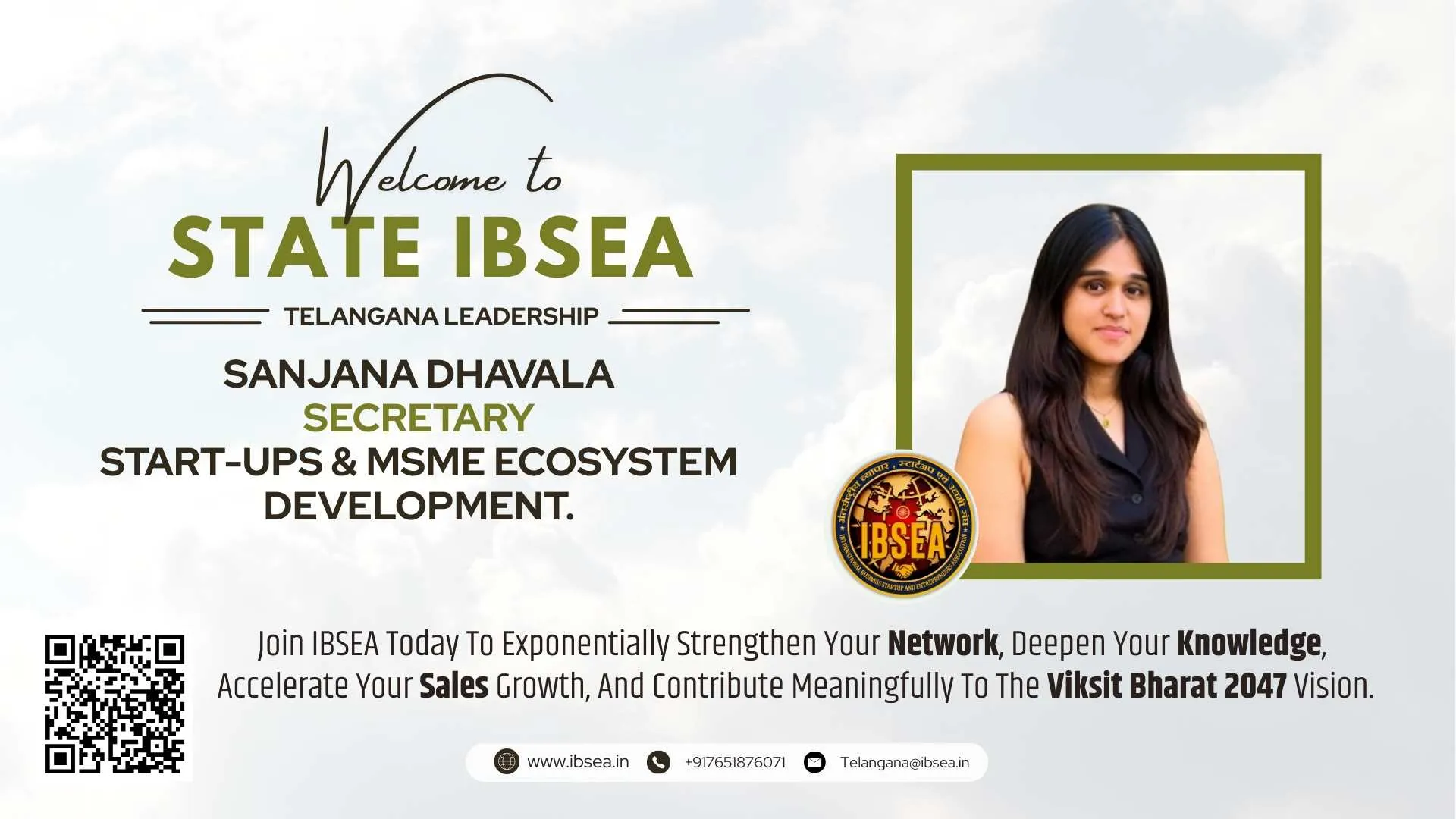 Sanjana Dhavala Has Been Appointed As Secretary Start-ups & MSME Ecosystem Development For IBSEA.